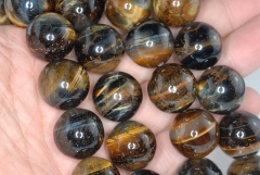 18mm Golden Blue Tiger Eye Gemstone Hawk Eye Grade A Round Loose Beads 7.5 inch Half Strand (90186162-740)