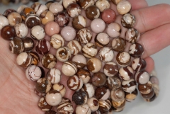 10mm African Zebra Jasper Gemstone Brown Swirls Round Loose Beads 7.5 inch Half Strand (90184402-355)