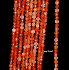 3mm Carnelian Red Agate Gemstone Orange Red Faceted Round 3mm Loose Beads 16 inch Full Strand (90148175-170-E)