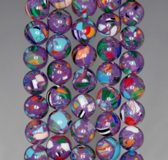 10mm Matrix Turquoise Gemstone Purple Mosaic Round 10mm Loose Beads 15.5 inch Full Strand (90145304-211)