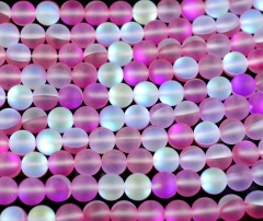 6mm Mystic Aura Quartz Gemstone Frosted Matte Titanium BI Pink Rainbow Round Loose Beads 15.5 inch Full Strand (90183992-361)