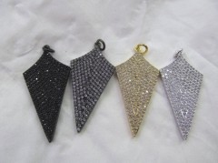 6pcs 22-38mm Large Micro Pave Diamond ArrowHead Pendant Shield Pendant Pave diamond Pendant Black Gunmetal Gold Findings