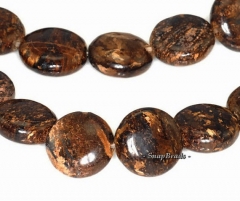 Toffee Bar Bronzite Gemstone Brown Circle Coin Button 10mm Loose Beads 15.5 inch Full Strand (90114558-247)