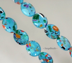 16mm Matrix Turquoise Gemstone Blue Mosaic Flat Round Circle Loose Beads 15.5 inch Full Strand (90145276-212)