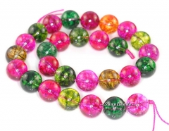 14MM Caribbean Sunrise Crackle Rock Crystal Gemstone, Rainbow Citrus Red Green, Round 14MM Loose Beads 7 inch Full Strand (90119