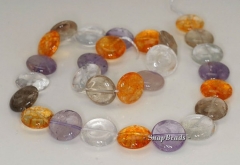 14mm Amethyst Citrine Smoky Rock Crystal Mix Quartz Gemstone Flat Round Loose Beads 15.5 inch Full Strand (90191144-B40-583)