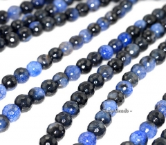 12mm Blue Agate Gemstone Spider Web Blue Faceted Round Loose Beads 15 inch Full Strand (90148330-289)
