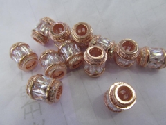 12pcs 10x15mm 24K Gold Micro Pave CZ --Micro Pave CZ Pandora Large Hole Column beads Rose Gold Gunmmetal Spacer Findings