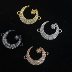 wholesale Micro Pave Fluorial Moon Connector, Pave Diamond CZ Pendant Jewelry Link for Necklace 6pcs 20-30mm