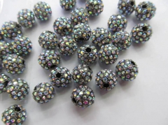 Wholesale 100pcs 6-14mm,Bling Micro Pave Crystal Shamballa Ball beads, Micro Pave Hematite Black AB mystic Findings Round charm