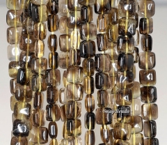 8mm Smoky Lemon Quartz Gemstone Dark Brown Yellow Perfect Square Loose Beads 16 inch Full Strand (90147293-436)