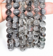 7mm Rare Silver Rutilated Quartz Gemstone Grade AA Round 7mm Loose Beads 7 inch Half Strand (90146155-812)