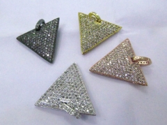 6pcs 30mm Micro Pave 24K Gold Rhodium Triangle Spike Dog Tag Pendant with Bail, Micro Pave Diamond C