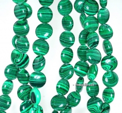 12mm Hedge Mazes Malachite Gemstone Green Flat Round Circle Loose Beads 7 inch Half Strand (90145145-217)