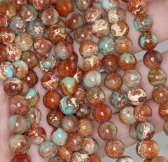 8mm Sea Sediment Imperial Jasper Gemstone Brown Blue Round Loose Beads 15.5 inch Full Strand (80000220-781)