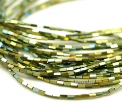 3x1mm Titanium Green Hematite Gemstone Square Tube 3x1mm Loose Beads 15.5 inch Full Strand (90188636-335)