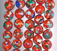 12mm Matrix Turquoise Gemstone Red Mosaic Round 12mm Loose Beads 15.5 Inch Full Strand (90145251-213)