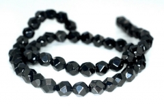 7mm Black Jet Gemstone Faceted Nugget Round Loose Beads 16 inch Full Strand (90186935-826)