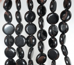8mm Black Jet Gemstone Flat Round Coin Button Loose Beads 16 inch Full Strand (90186929-826)
