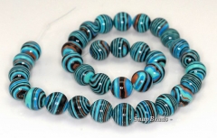 12mm Matrix Turquoise Gemstone Blue Stripe Round 12mm Loose Beads 7 inch Half Strand (90145191-215)