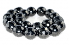15-16mm Black Jet Gemstone Organic Micro Faceted Round Loose Beads 16 inch Full Strand (90186939-887)