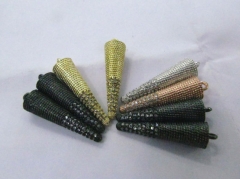6pcs 30mm Micro Pave CZ Pyramid Spike charm Rhodium Black Oxidized Finish, Cylindrical drop charms, Micro Pave CZ Findings