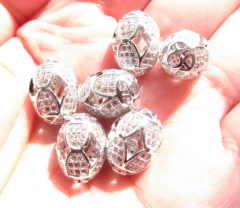 6pcs 10-16mm High Quality Micro Pave Diamond Connector, Pave Diamond CZ Spacer Jewelry Rice Carved Bead