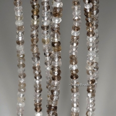 4x3mm Multi Clear Smoky Quartz Gemstone Faceted Rondelle Loose Beads 7.5 inch Half Strand (90142357-341)