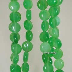 10mm Garden Green Jade Gemstone Green Flat Round Circle 10mm Loose Beads 16 inch Full Strand (90188829-82)