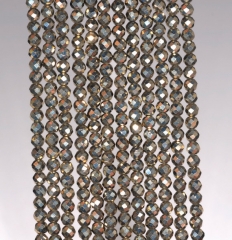 3mm Iron Pyrite Gemstone Grade AAA Micro Faceted Fine Round 3mm Loose Beads 15.5 inch Full Strand (90190667-147)
