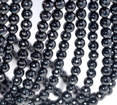 8mm Noir Black Agate Onyx Gemstone Black Micro Faceted Round Loose Beads 15.5 inch Full Strand (90182758-115)