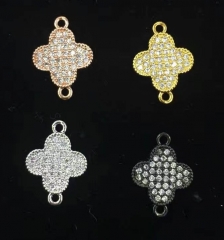 6pcs 16mm Micro Pave Fluorial Clove Connector, Pave Diamond CZ Pendant, Flower Charm,Jewelry Link for Necklace