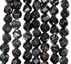 7mm Black Jet Gemstone Faceted Nugget Round Loose Beads 16 inch Full Strand (90186935-826)