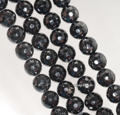 10mm Black Tourmaline Gemstone Grade AA Faceted Round Loose Beads 7.5 inch Half Strand (90191427-B6-512)
