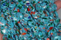 14mm Matrix Turquoise Gemstone Blue Mosaic Flat Round Circle Loose Beads 15.5 inch Full Strand (90145275-212)