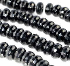 20x11mm Black Jet Gemstone Organic Micro Faceted Rondelle Loose Beads 8 inch Half Strand (90186880-884)