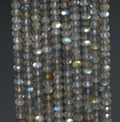 4x3mm Labradorite Gemstone Grade AAA Faceted Rondelle Loose Beads 7.5 inch Half Strand (90186018-113)