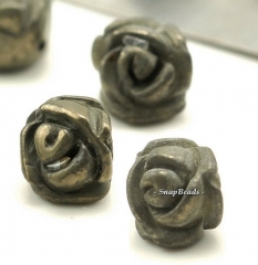 9x6mm Iron Pyrite Gemstone Carved Rose Flower 9x6mm Loose Beads 10 Beads (90189903-92)