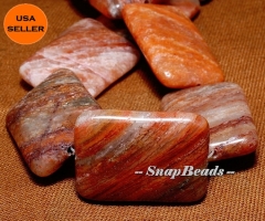 30MM Petrified Agate Gemstone, Copper Brown, Rectangle Cushion 30X22MM Loose Beads 6 Beads (10233373-58)