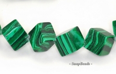 8mm Hedge Mazes Malachite Gemstone Green Diagonal Square Cube Loose Beads 15.5 inch Full Strand (90146260-218)