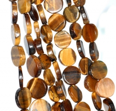 8x8-13x13mm Cognac Tiger Eye Gemstone Yellow Flat Round Nugget Loose Beads 14 inch Full Strand (90184976-898)