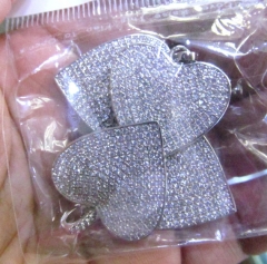 6pcs 25mm Micro Pave Heart Pendant, Pave Black Diamond CZ Pendant, Heart Charm,Heart Ring Silver gold Rose gold Gunmetal beads