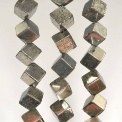 12mm Iron Pyrite Gemstone Diagonal Square Cube Loose Beads 15.5 inch Full Strand (90190656-352)
