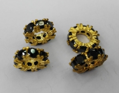 6pcs 8-12mm Micro Pave CZ Pandora Large Hole Beads, Micro Pave Diamond CZ Cubic Zirconia Gold Black Silver Mixed Findings Charm
