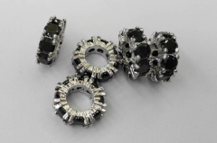 6pcs 8-12mm Micro Pave CZ Pandora Large Hole Beads, Micro Pave Diamond CZ Cubic Zirconia Gold Black Silver Mixed Findings Charm