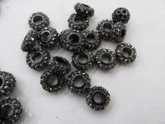 100pcs 8-12mm Micro Pave CZ Pandora Large Hole Beads, Rondelle Micro Pave Crystal Balck Gunmetal Findings Charm Spacer Beads