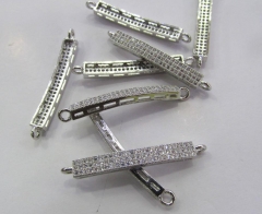 12pcs 6-35mm Micro Pave CZ Connector 24K Rhodium Column Bar Curve Beads, Micro Pave Diamond CZ Cubic