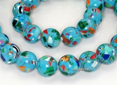 14mm Matrix Turquoise Gemstone Blue Mosaic Round 14mm Loose Beads 7 Inch Half Strand (90145268-212)