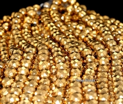 10mm Gold Hematite Gemstone Gold Faceted Round Loose Beads 7.5 inch Half Strand (90145587-335)