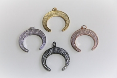 CZ Micro Pave 38mm Flat Crescent Moon Charm